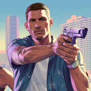 Jason Duval as featured in the official GTA VI artwork next to Lucia Caminos.