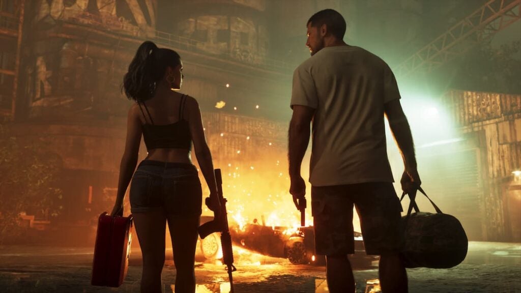 Lucia Carrying an AR, Jason Carrying Duffel Bag