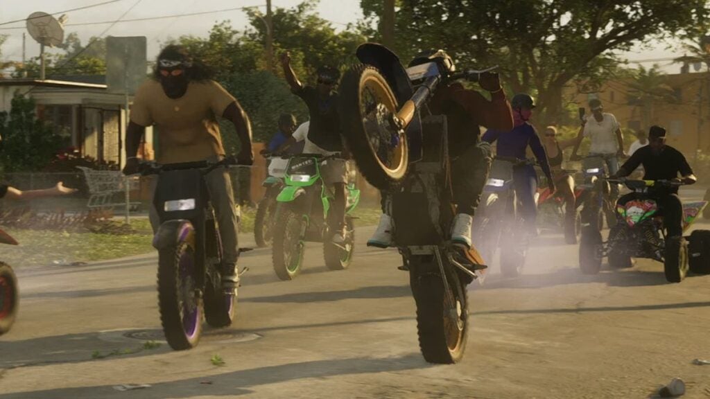 Group of Maibatsu Sanchezs riding together in the Trailer 1 of GTA VI