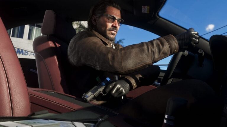 Raul Batista holding an M1911 variant while sitting in a car with cash on the passenger seat.