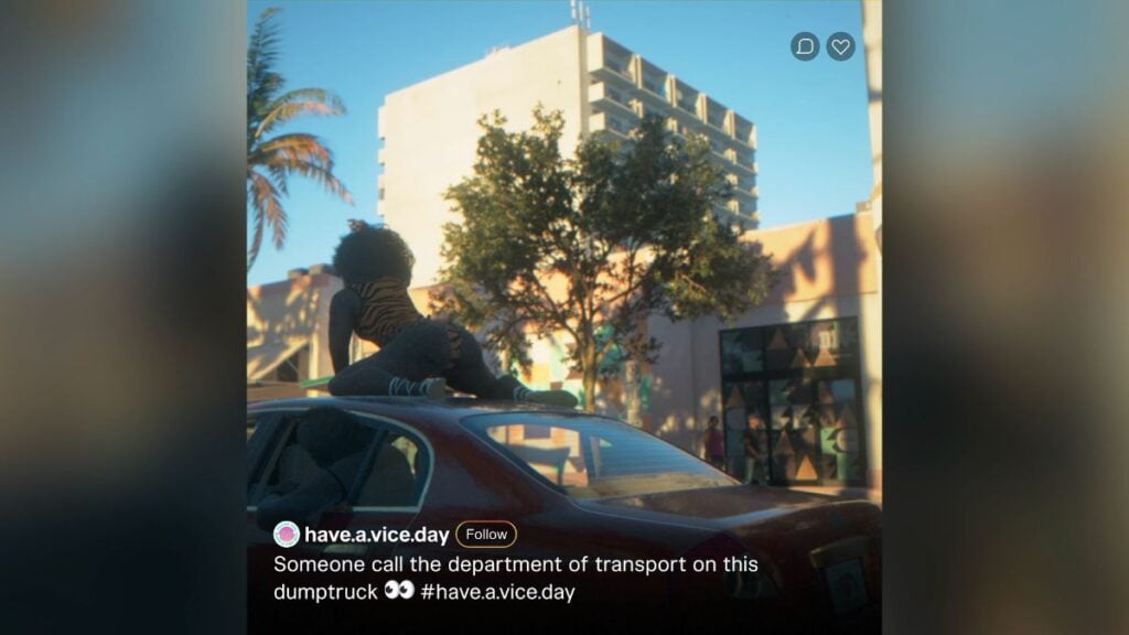 Red Karin Intruder seen in social media where a female NPC is performing on its roof