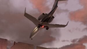 Buckingham Shamal seen flying over the Vice City Sign in GTA VI's official screenshot