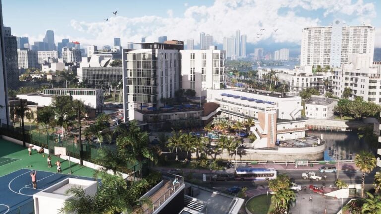 An overview shot of Vice City