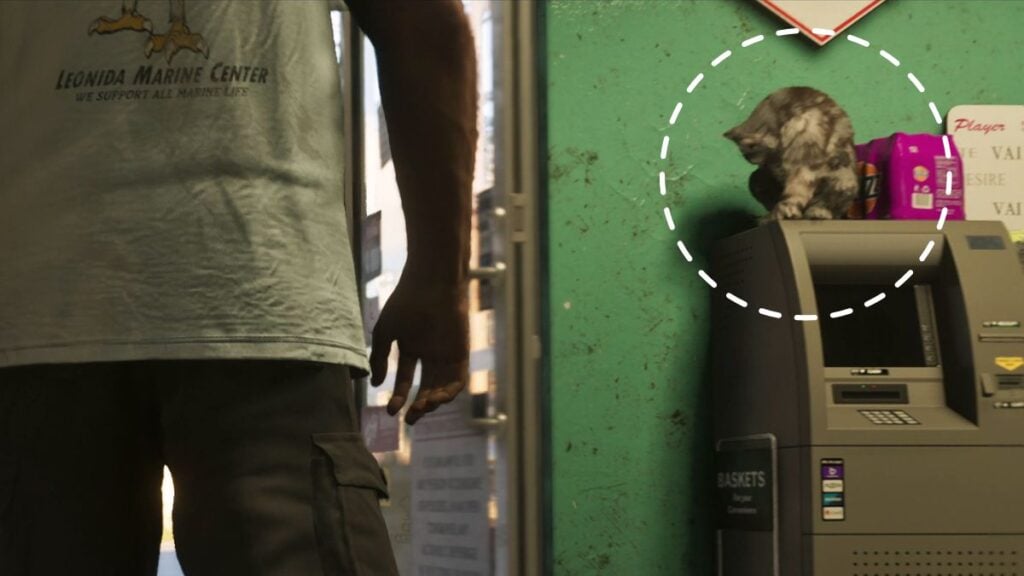 Cat cleaning itself on an ATM in GTA 6