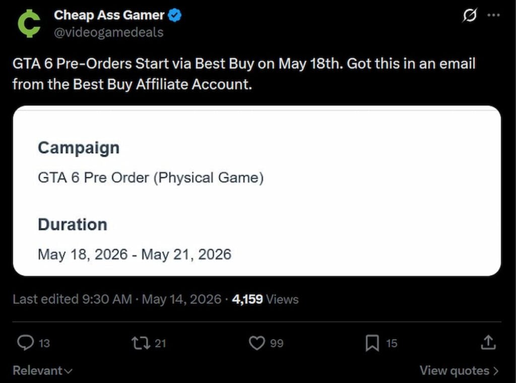 Cheap Ass Gamer GTA 6 Pre-Orders Email