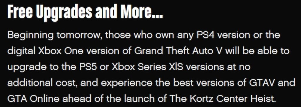 GTA 5 PS5 Xbox Series S|X Free Upgrade Announcement from Rockstar Games