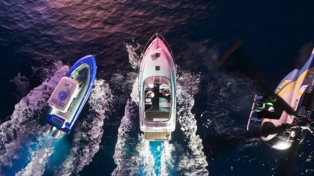 Shitzu Squalo Next to a Police Boat