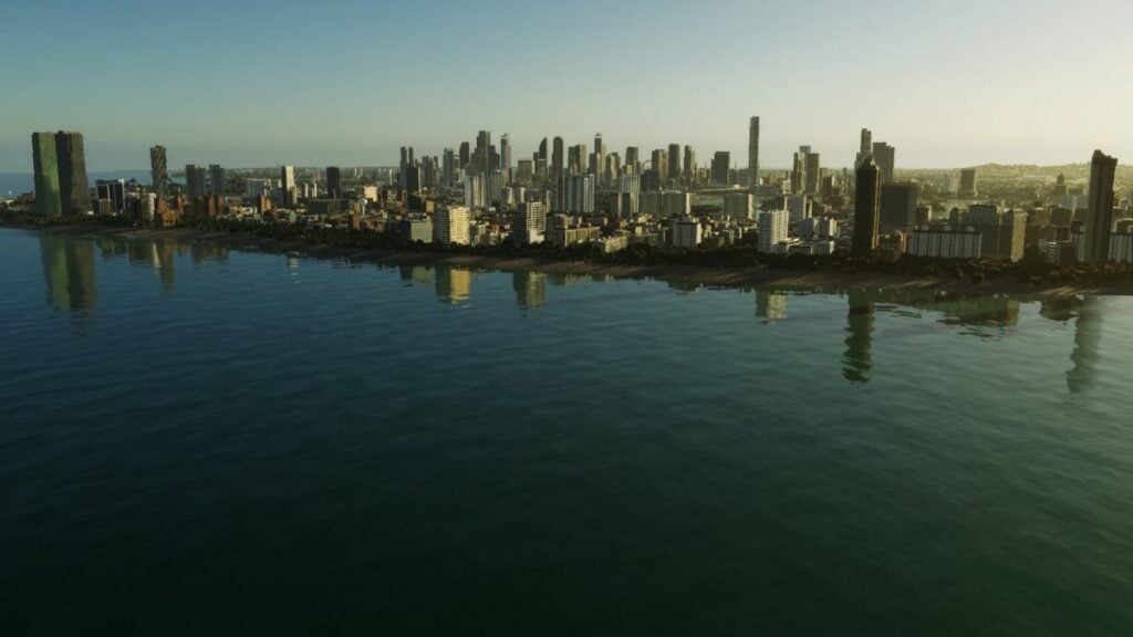 The Vice City skyline from GTA 6 recreated in Cities Skylines II.