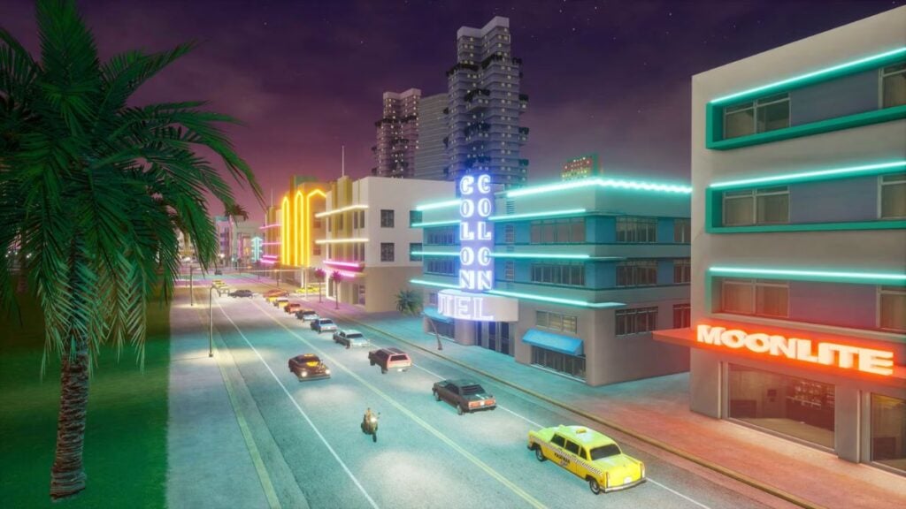 A shot of the city in GTA Vice City