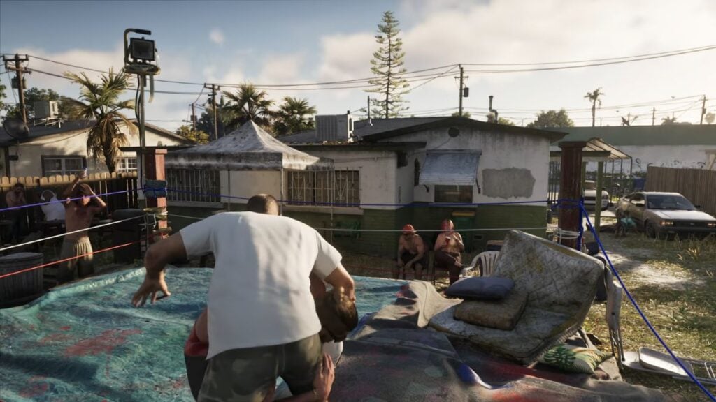 Jason fighting in a backyard brawl in GTA 6.