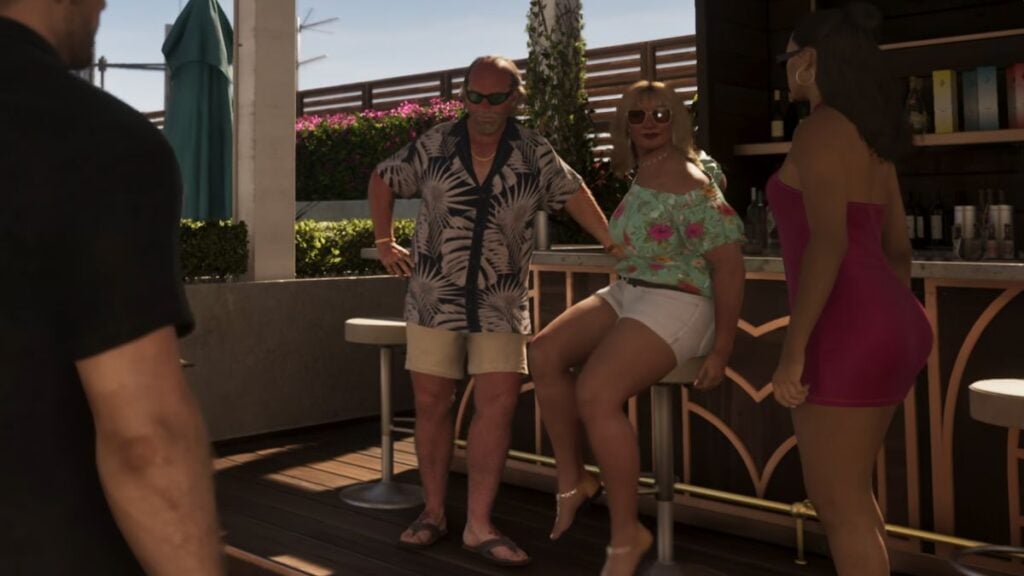 Lori, Brian, Jason, and Lucia at a bar in the GTA 6 Extended Look.