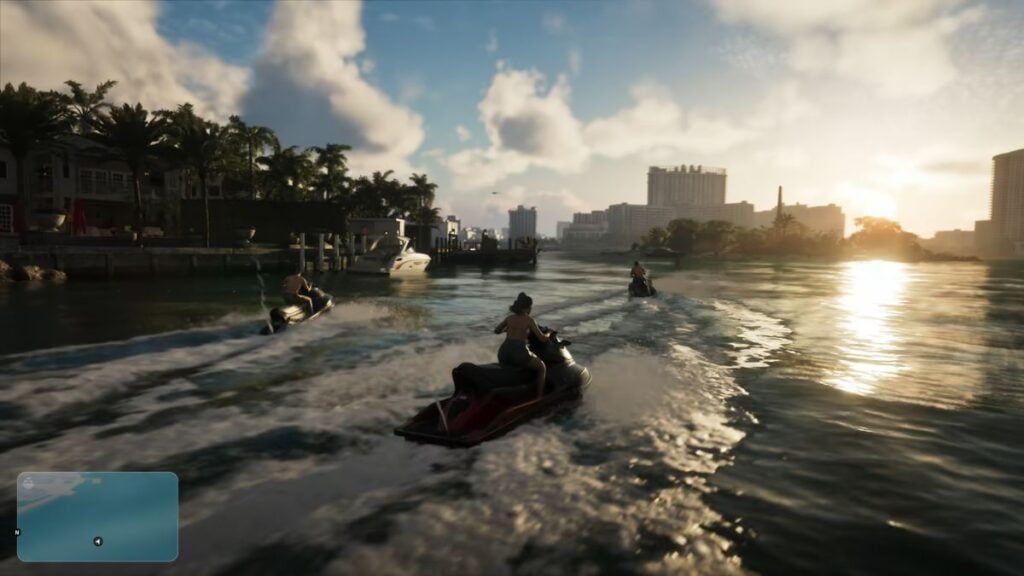 Lucia on a Jet Ski in what looks like a race in GTA 6.