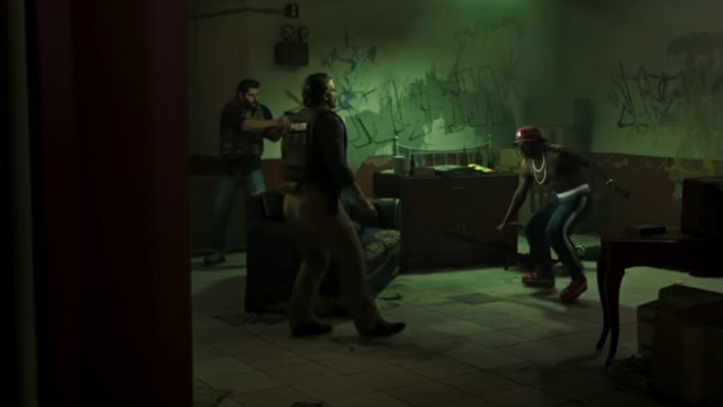 Mendez and another cop faces a gangster in the GTA 6 Extended Look.