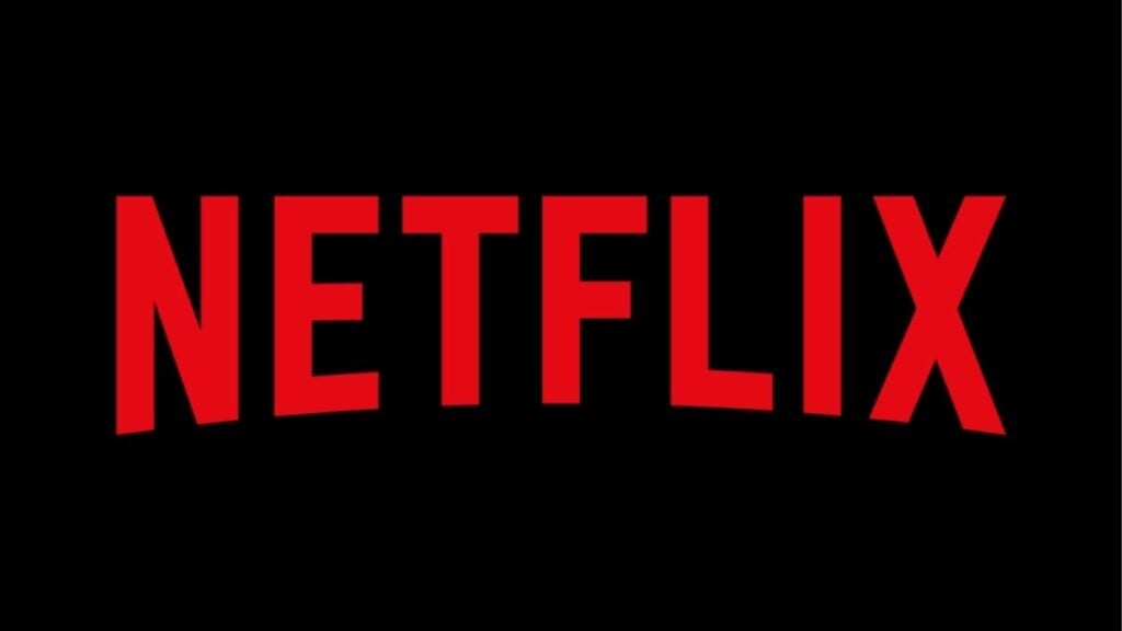 The red Netflix Logo against a black background. 
