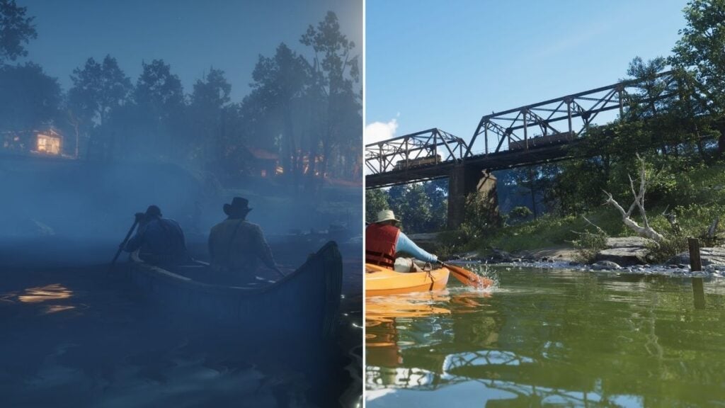 A scene from GTA 6 versus a scene from Red Dead Redemption 2.