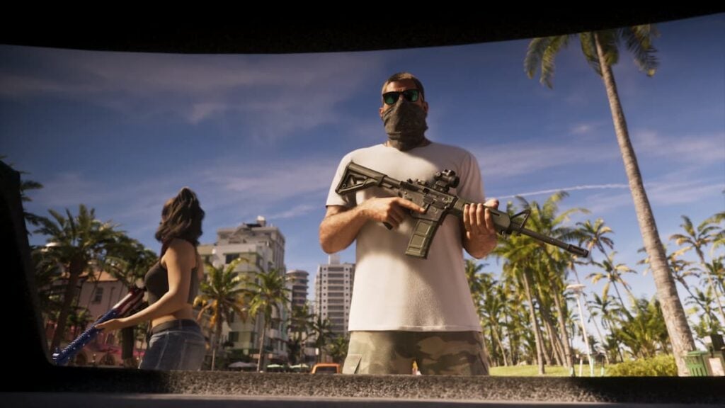 Lucia and Jason Grabbing Weapons from Vehicle Trunk