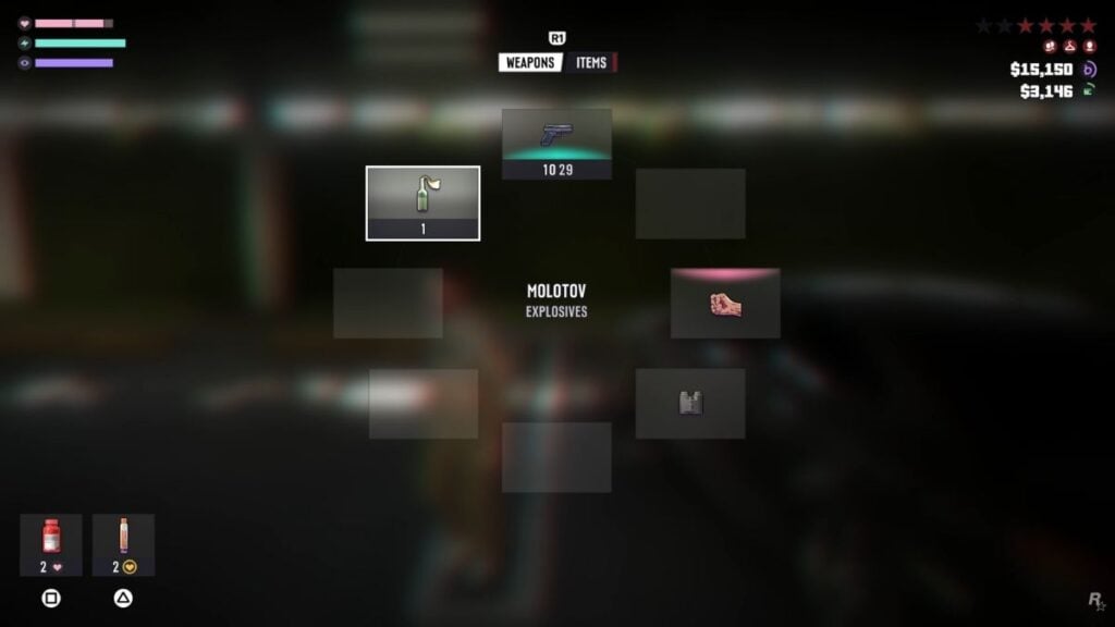 The Molotov in GTA 6 in the weapon wheel.