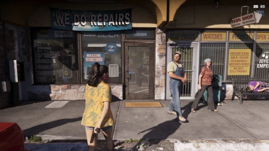 NPCs avoid Lucia after noticing that she has a gun.