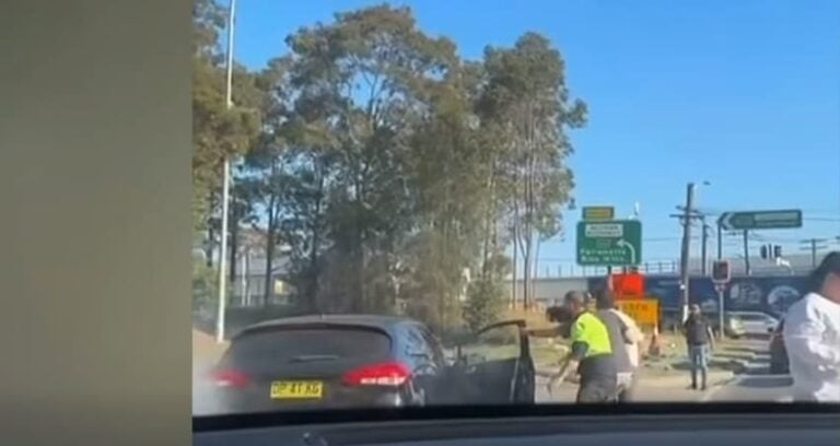 The alleged suspect escaping with the stolen vehicle