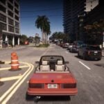 Jason and Lucia driving past a line of standing cars on the road during the Extended Look at GTA 6.