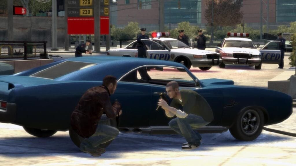 Niko and Paddy fighting the cops in GTA 4